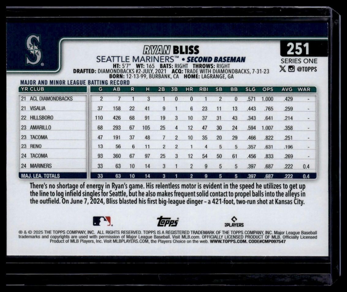2025 Topps #251 Ryan Bliss Diamante Foil