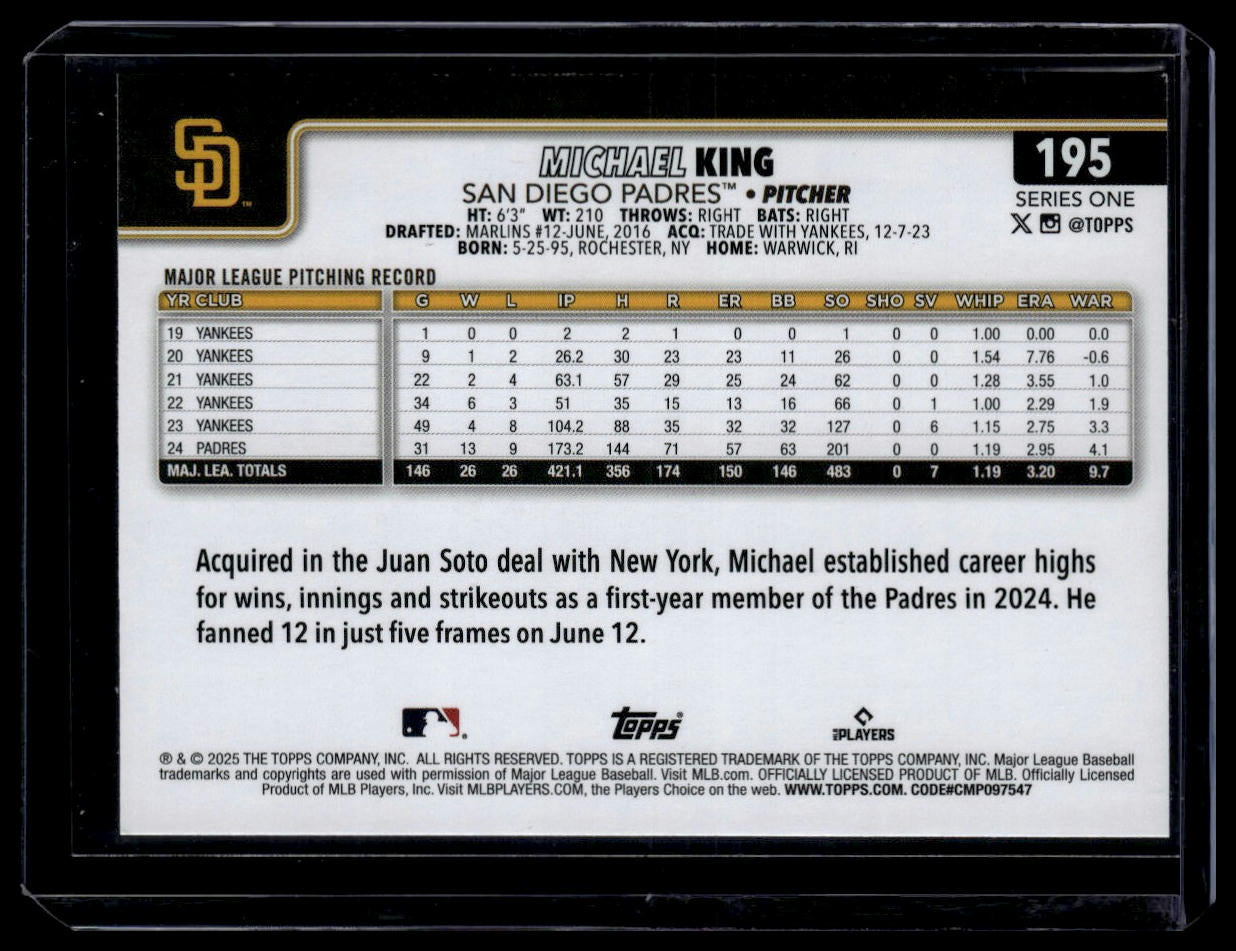 2025 Topps #195 Michael King Silver Crackle Foilboard