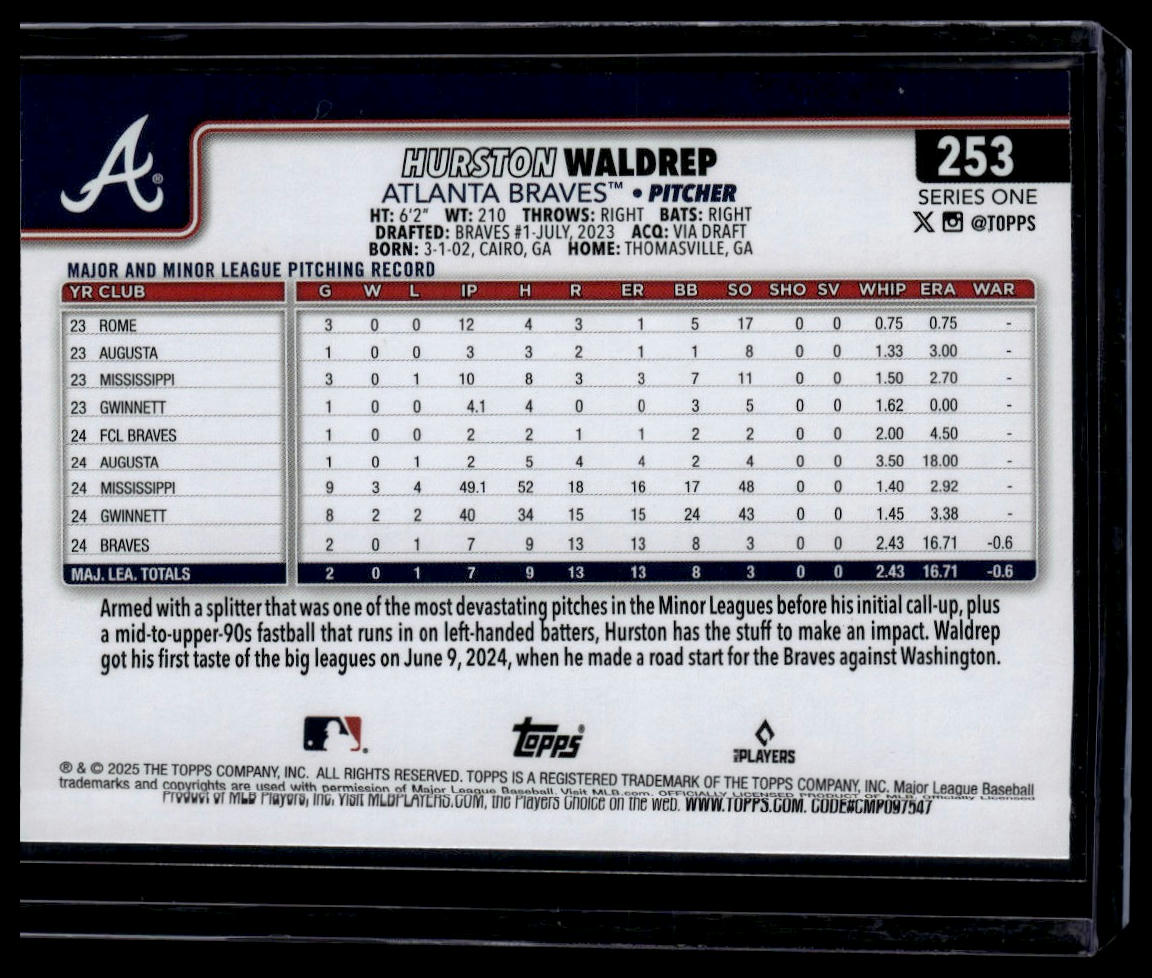 2025 Topps #253 Hurston Waldrep Silver Crackle Foilboard