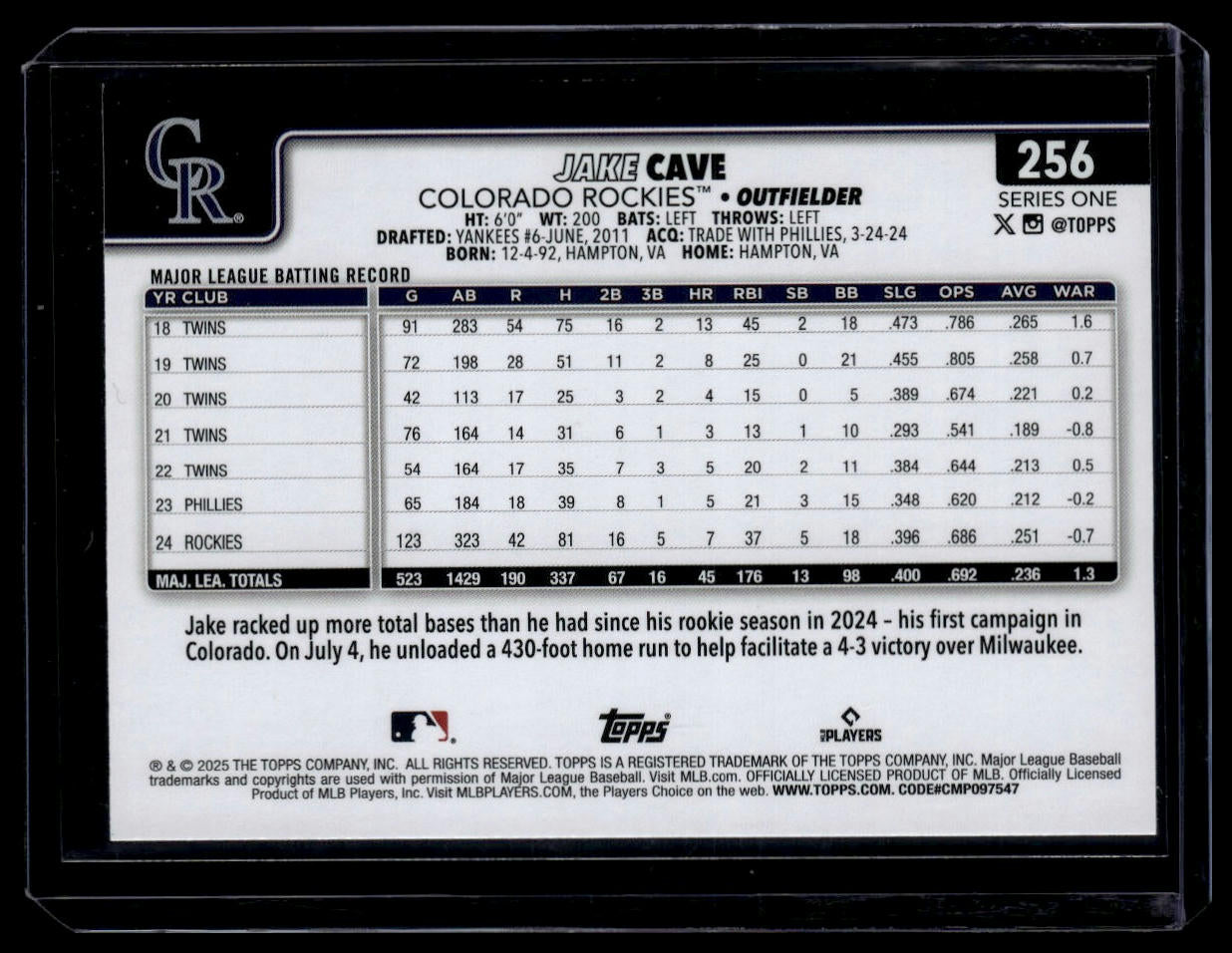 2025 Topps #256 Jake Cave Sandglitter