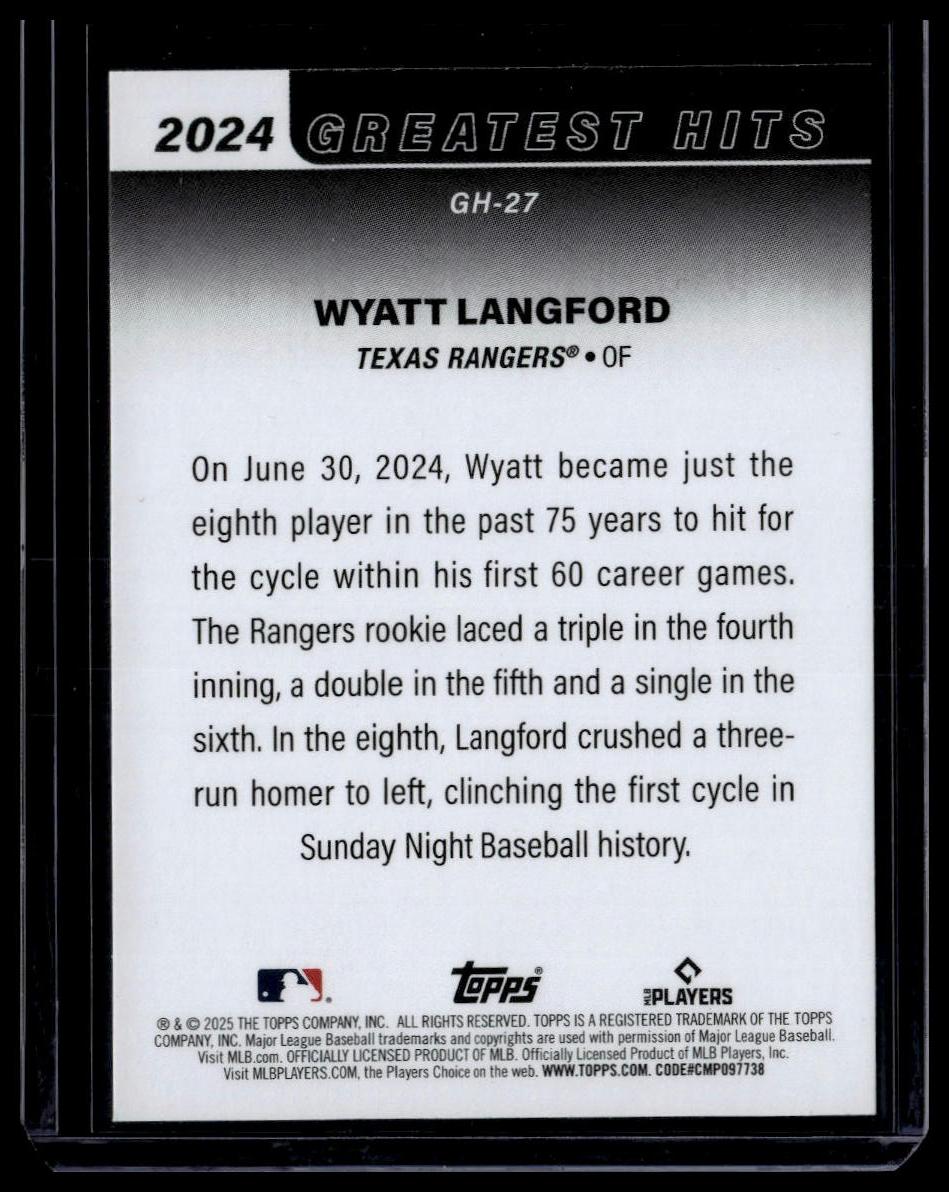 2025 Topps #GH-27 Wyatt Langford 2024 Greatest Hits