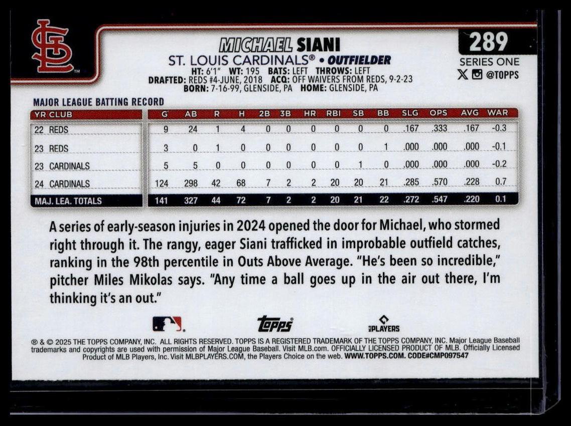 2025 Topps #289 Michael Siani Topps Foil Pattern