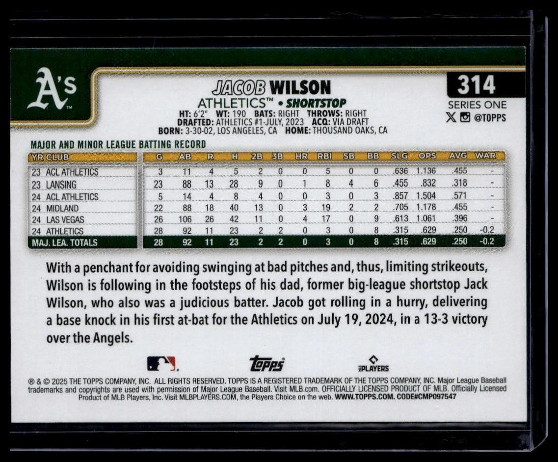 2025 Topps #314 Jacob Wilson Rainbow Foil