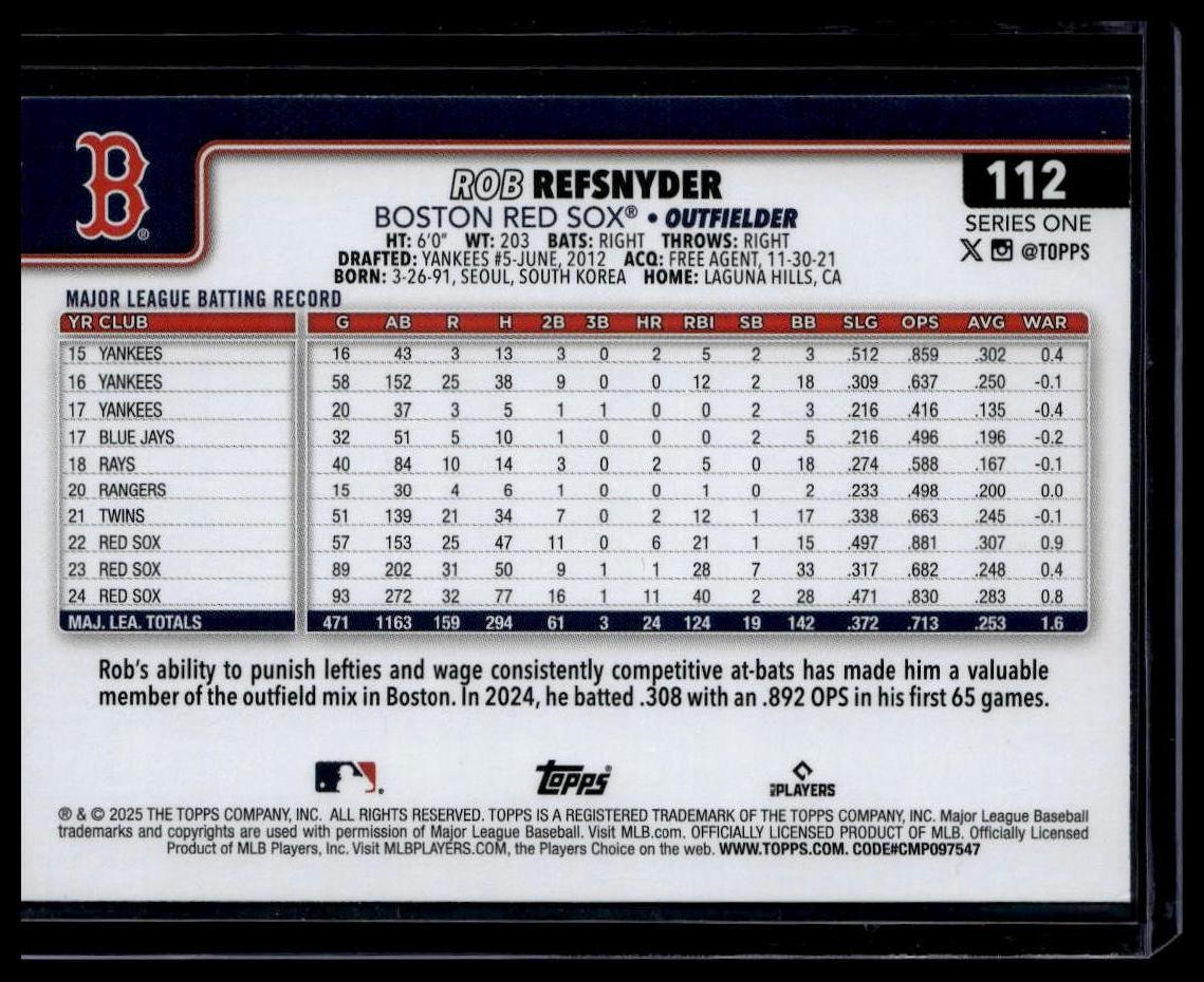 2025 Topps #112 Rob Refsnyder Sandglitter