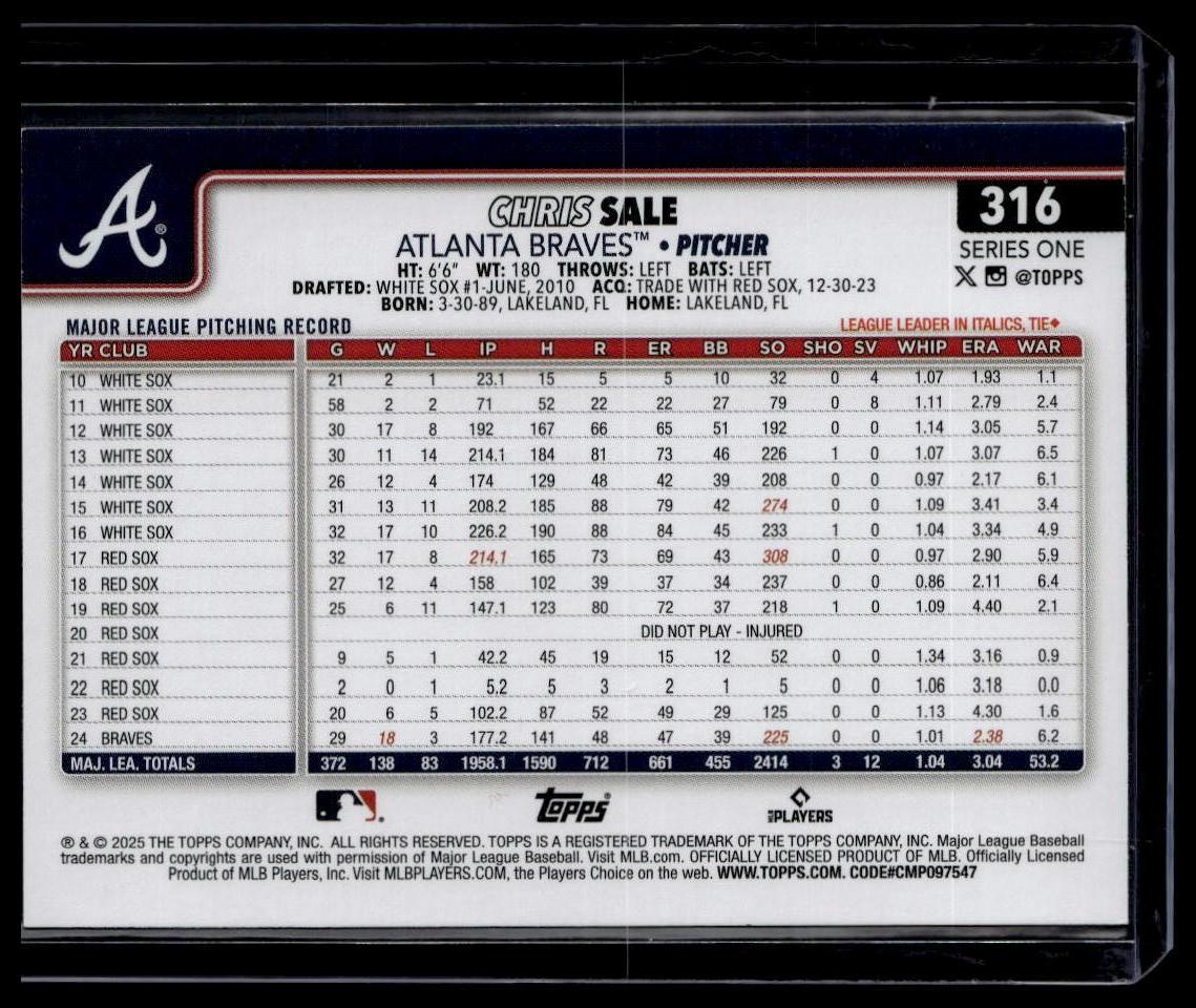 2025 Topps #316 Chris Sale Sandglitter