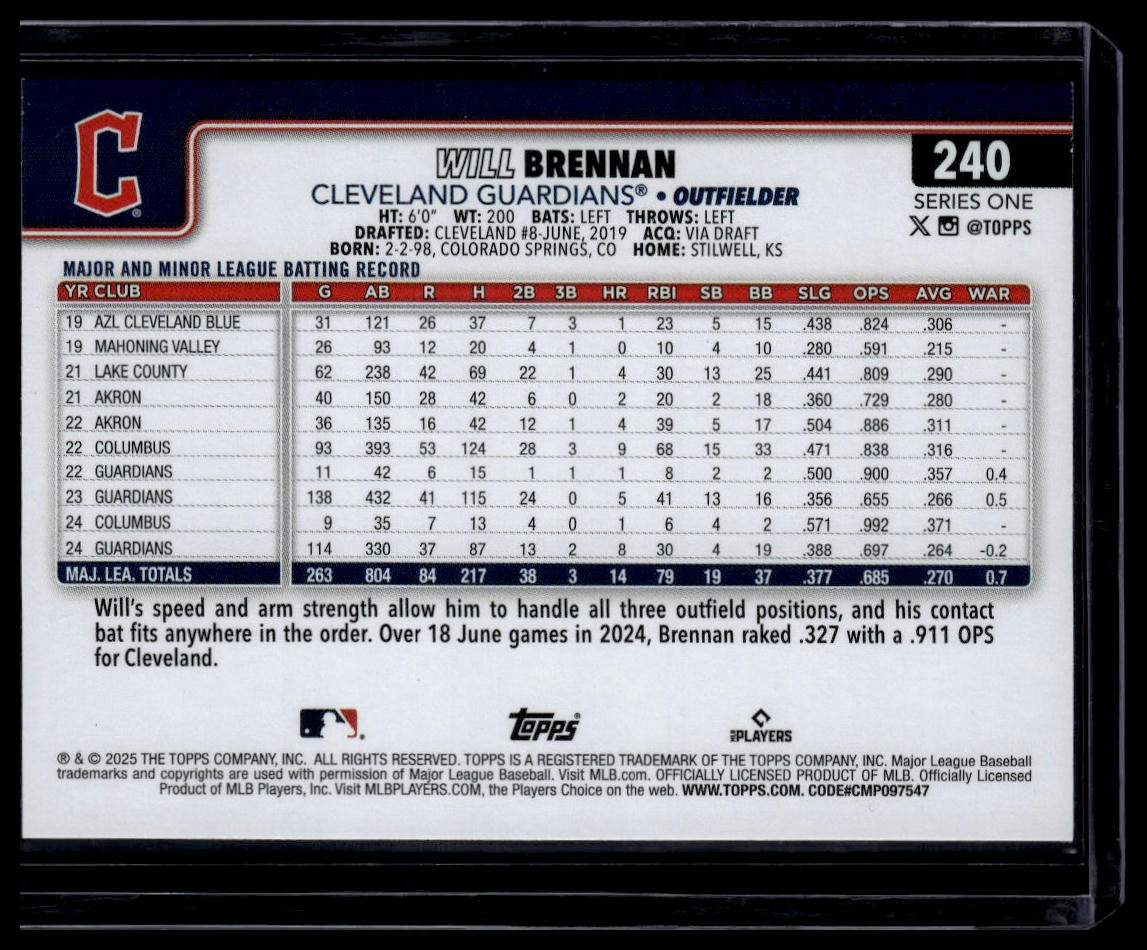 2025 Topps #240 Will Brennan Diamante Foil
