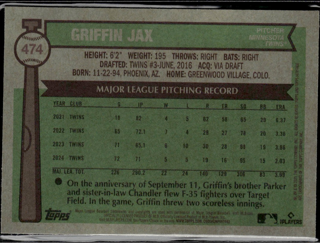 2025 Topps Heritage #474 Griffin Jax Chrome
