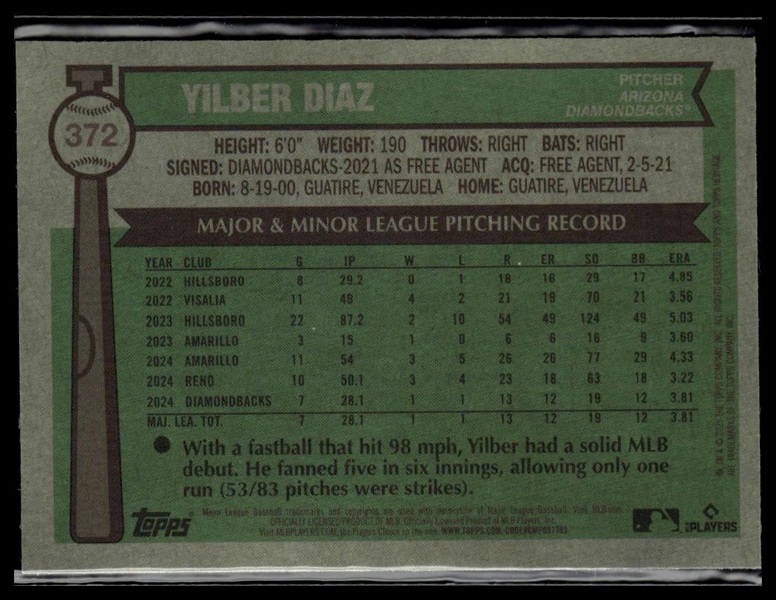 2025 Topps Heritage #372 Yilber Diaz Chrome