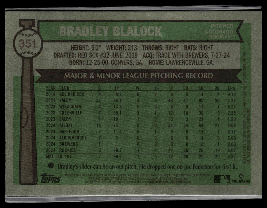 2025 Topps Heritage #351 Bradley Blalock Chrome Burgundy Sparkle Refractor