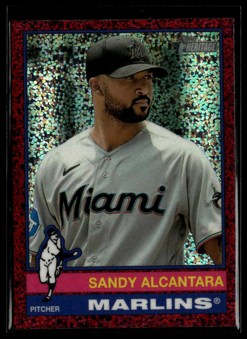 2025 Topps Heritage #161 Sandy Alcantara Chrome Burgundy Sparkle Refractor