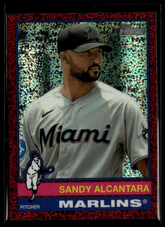 2025 Topps Heritage #161 Sandy Alcantara Chrome Burgundy Sparkle Refractor