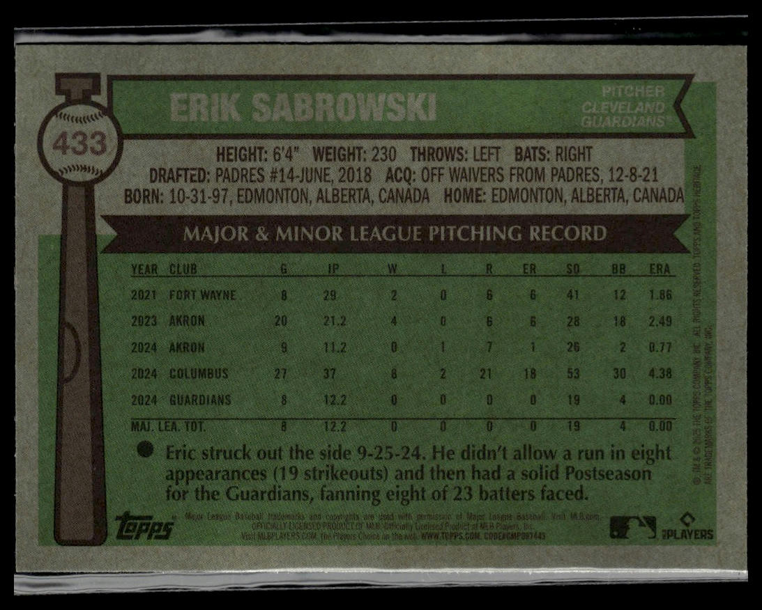 2025 Topps Heritage #433 Erik Sabrowski Chrome