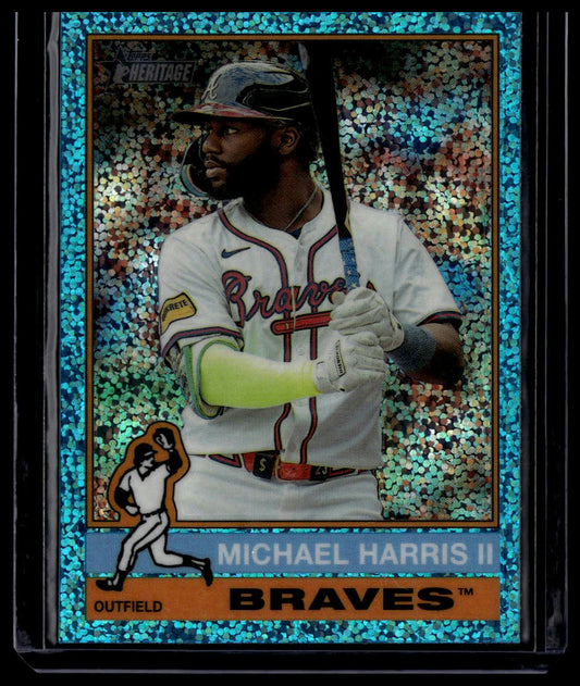 2025 Topps Heritage #410 Michael Harris II Chrome Aqua Sparkle Refractor