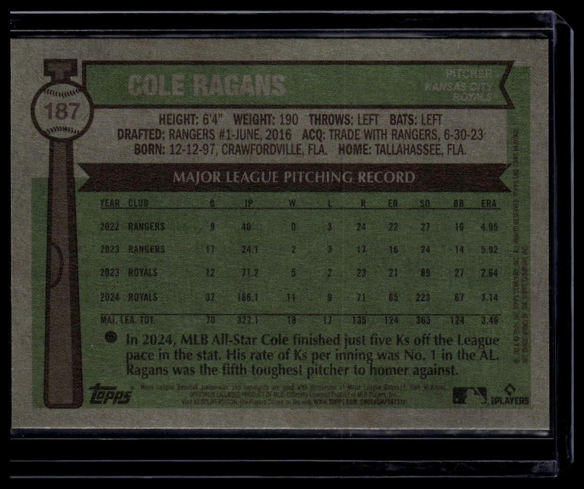 2025 Topps Heritage #187 Cole Ragans Dark Green
