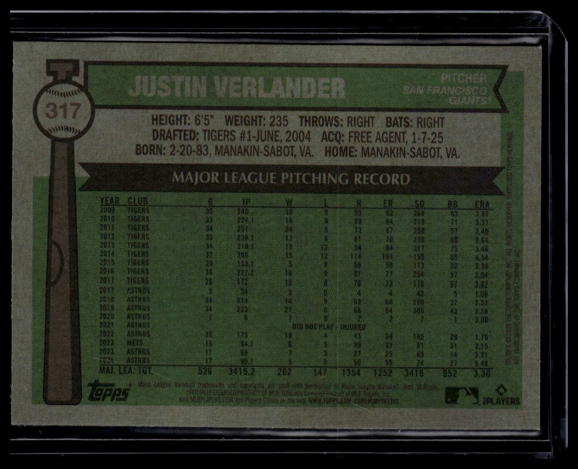 2025 Topps Heritage #317 Justin Verlander Chrome Light Blue Sparkle Refractor
