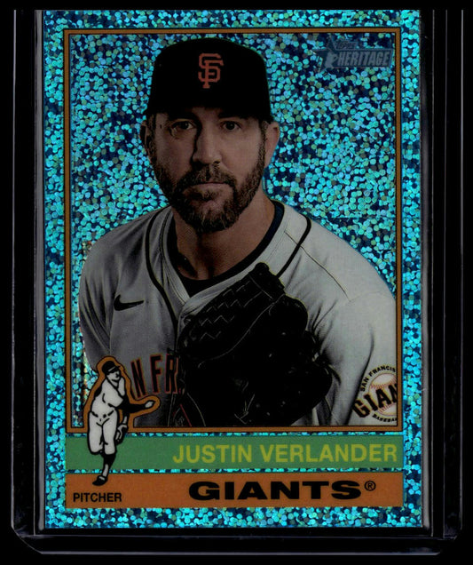 2025 Topps Heritage #317 Justin Verlander Chrome Light Blue Sparkle Refractor