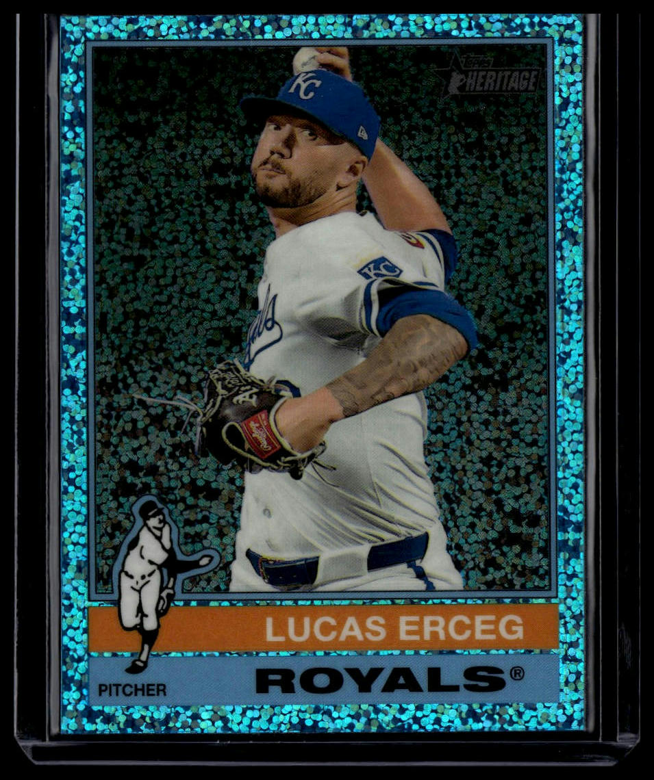 2025 Topps Heritage #62 Lucas Erceg Chrome Light Blue Sparkle Refractor