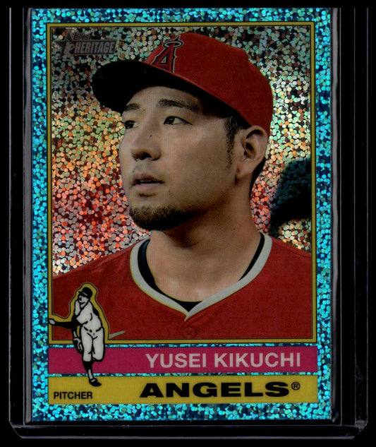 2025 Topps Heritage #209 Yusei Kikuchi Chrome Light Blue Sparkle Refractor