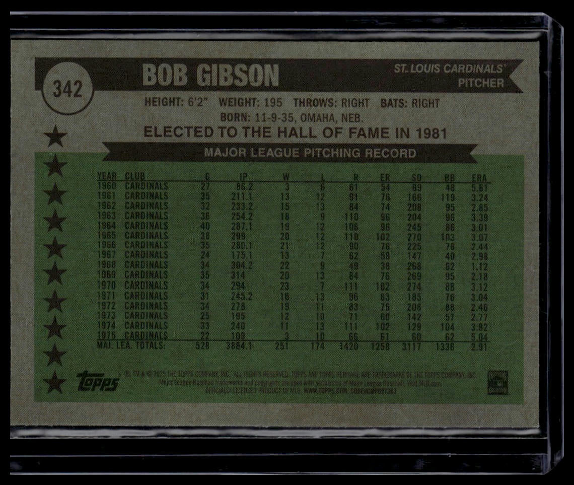 2025 Topps Heritage #342 Bob Gibson Chrome Light Blue Sparkle Refractor