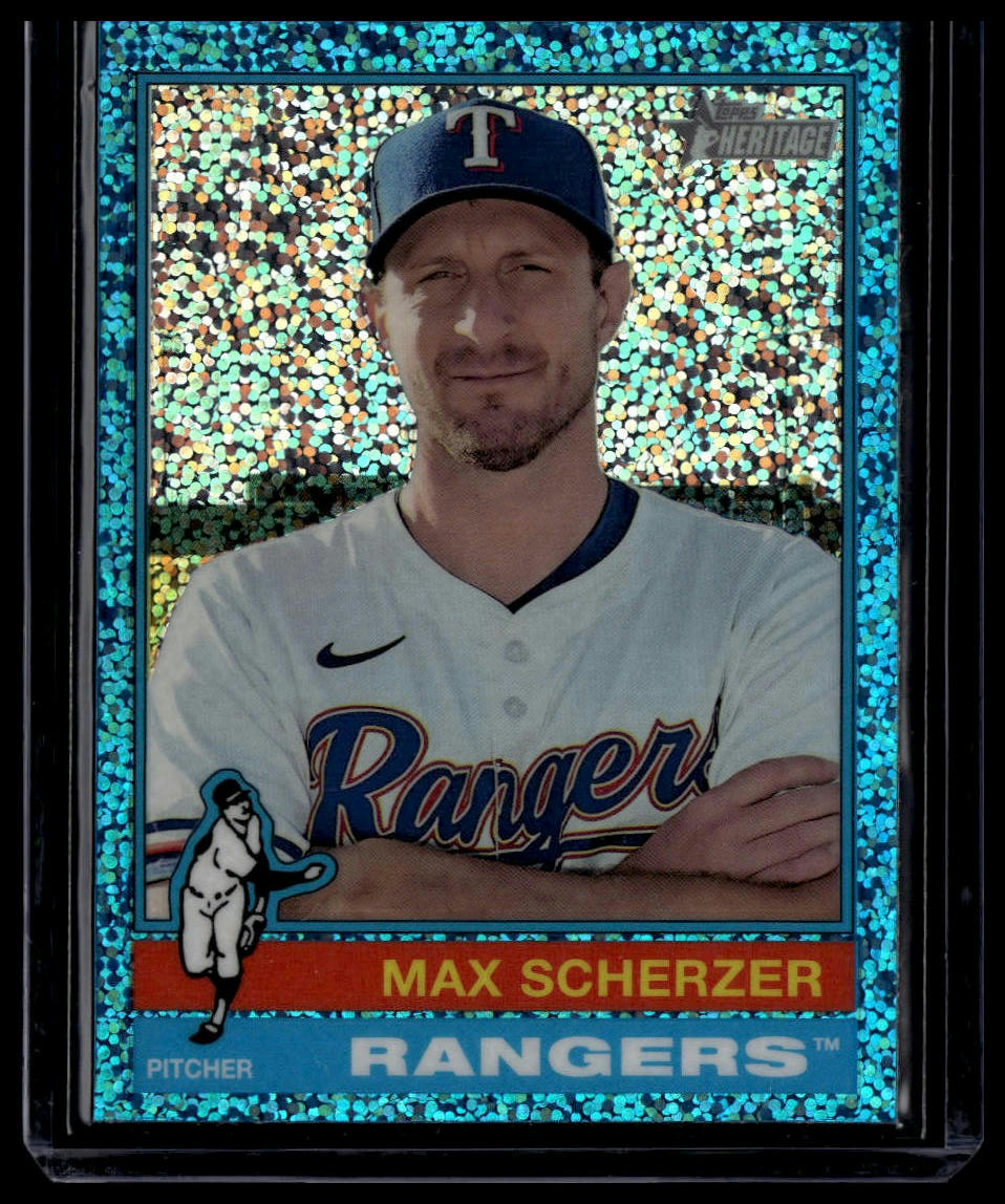 2025 Topps Heritage #182 Max Scherzer Chrome Light Blue Sparkle Refractor