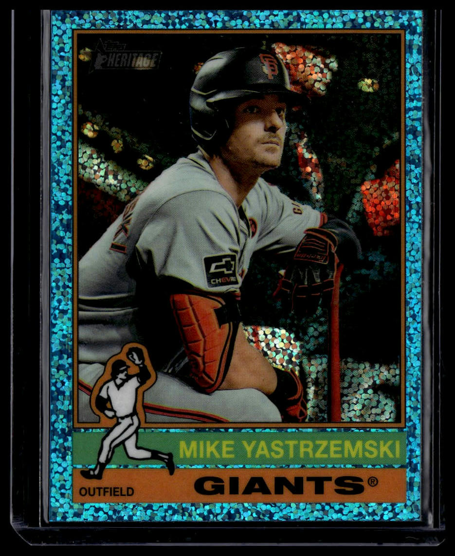 2025 Topps Heritage #470 Mike Yastrzemski Chrome Light Blue Sparkle Refractor