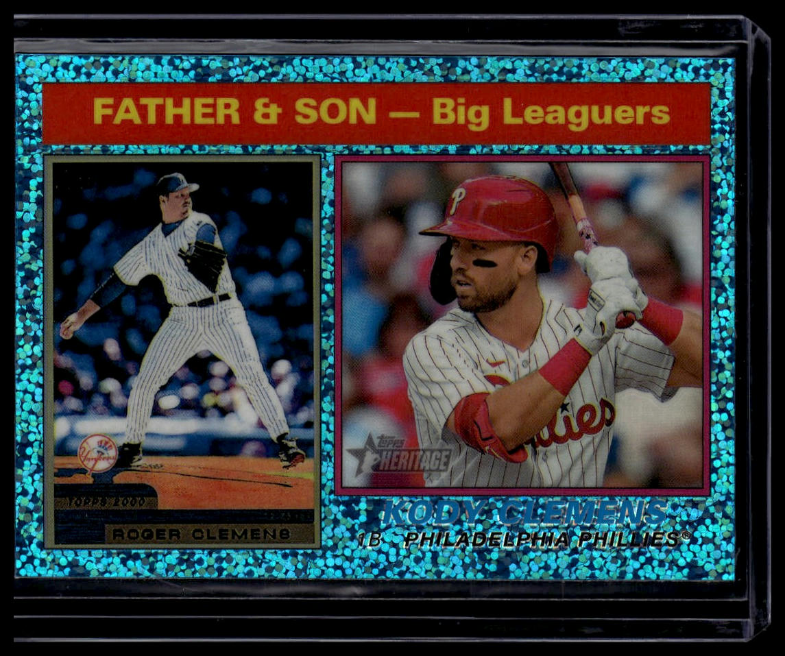 2025 Topps Heritage #67 Father/Son - Clemens Chrome Light Blue Sparkle Refractor