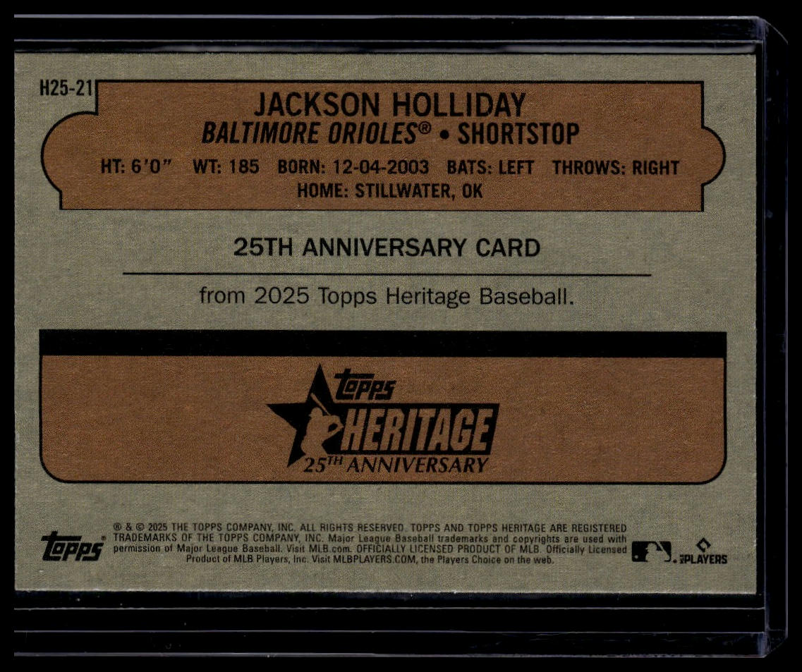 2025 Topps Heritage #H25-21 Jackson Holliday Heritage 25th Anniversary
