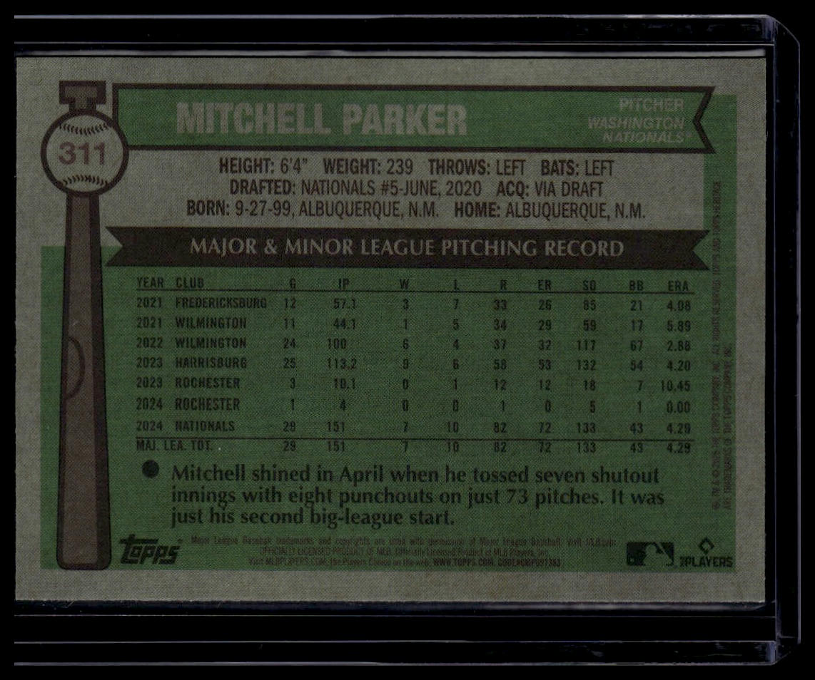 2025 Topps Heritage #311 Mitchell Parker Chrome Burgundy Sparkle Refractor