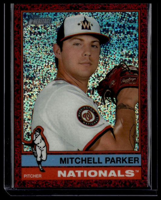 2025 Topps Heritage #311 Mitchell Parker Chrome Burgundy Sparkle Refractor