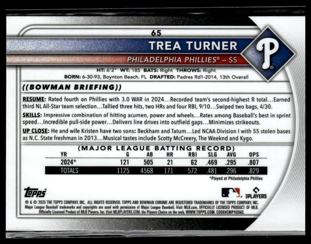 2025 Bowman #65 Trea Turner Chrome Mojo Refractor