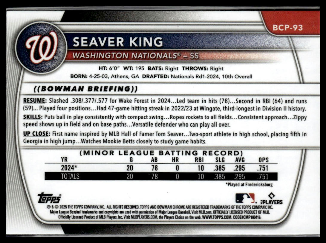 2025 Bowman #BP-93 Seaver King Prospects