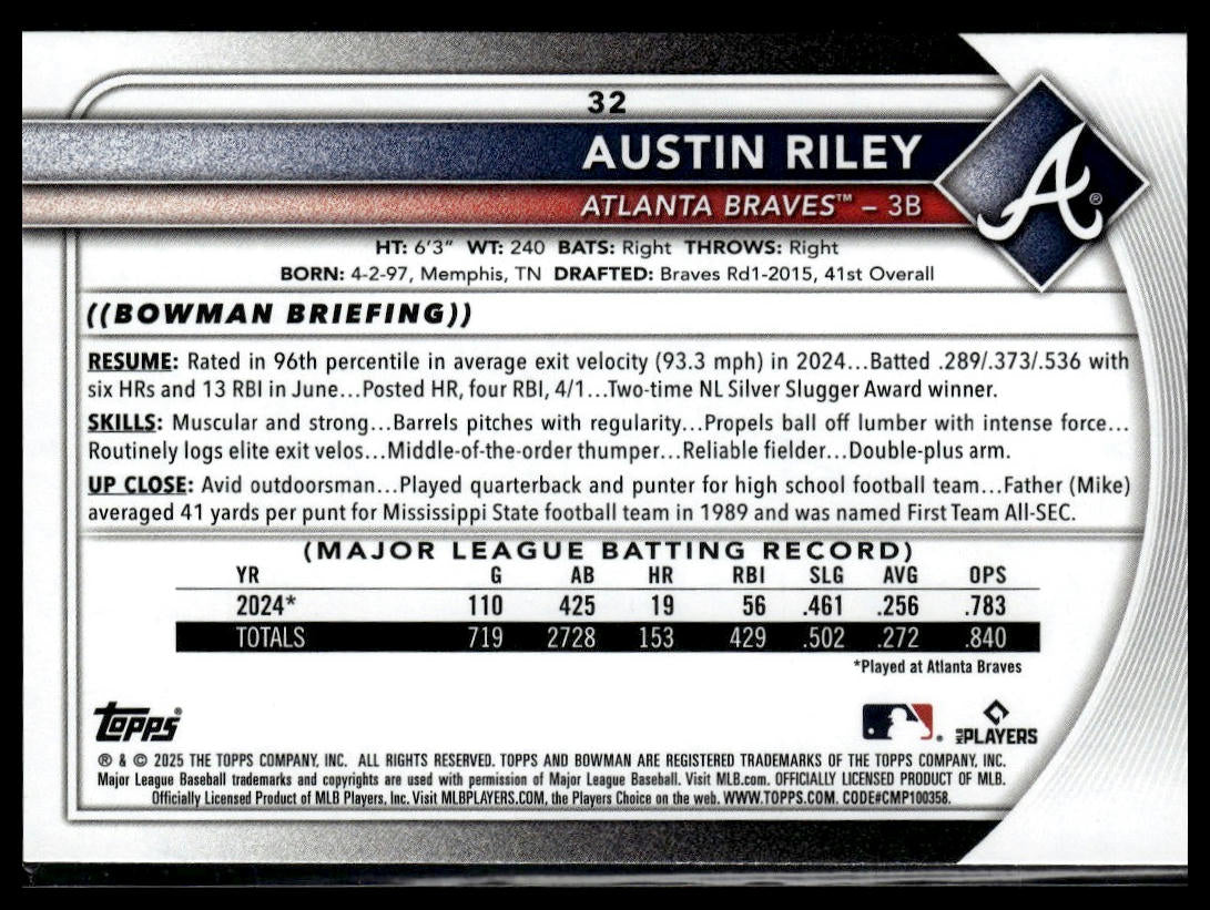 2025 Bowman #32 Austin Riley
