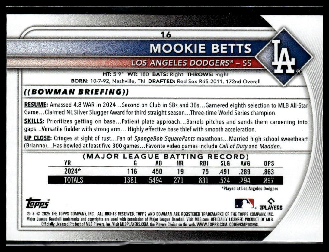 2025 Bowman #16 Mookie Betts
