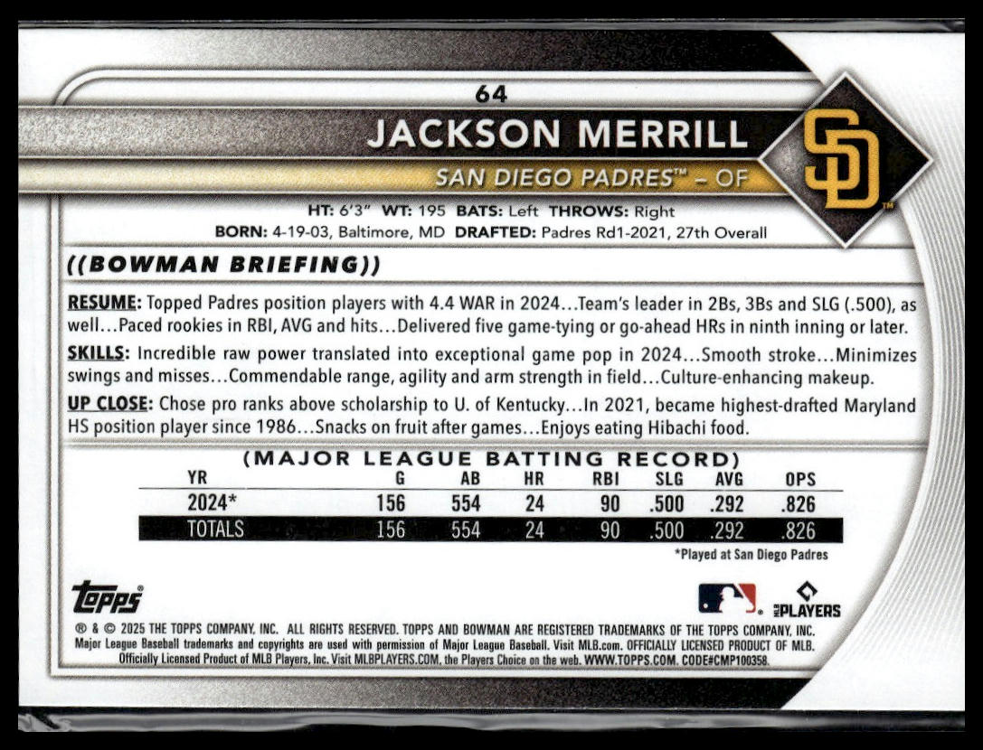 2025 Bowman #64 Jackson Merrill