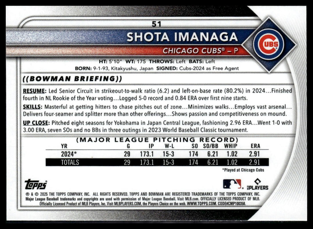 2025 Bowman #51 Shota Imanaga
