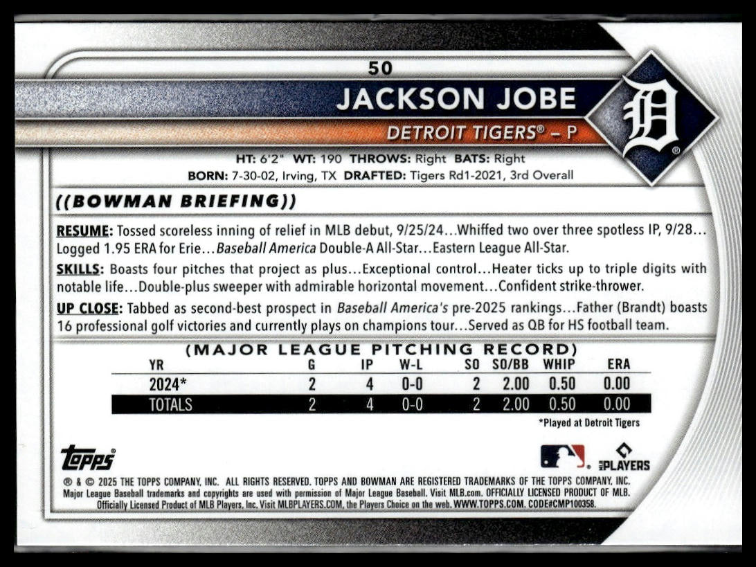 2025 Bowman #50 Jackson Jobe