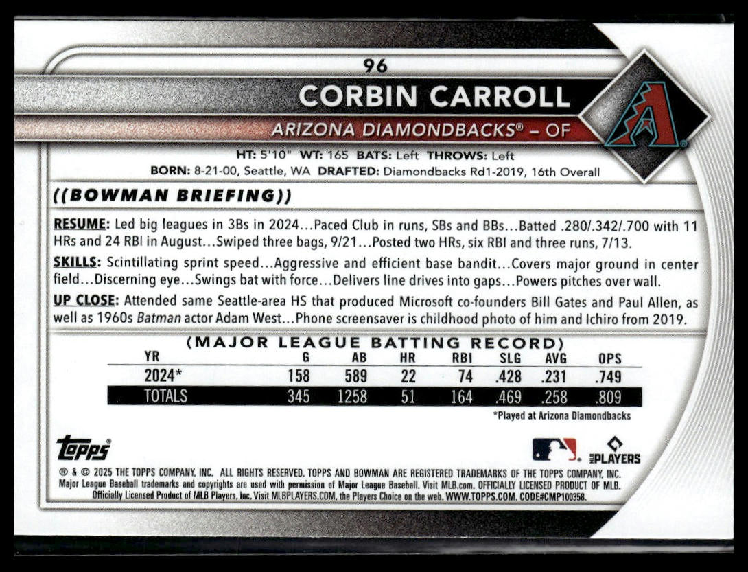 2025 Bowman #96 Corbin Carroll