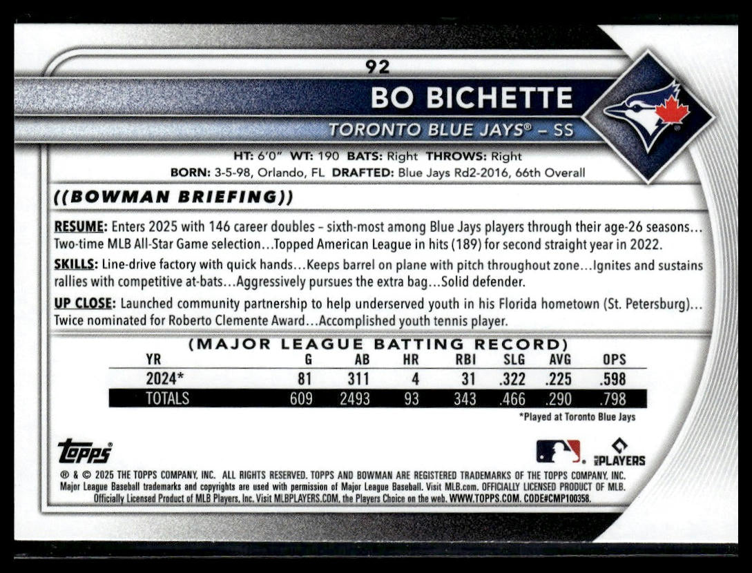 2025 Bowman #92 Bo Bichette