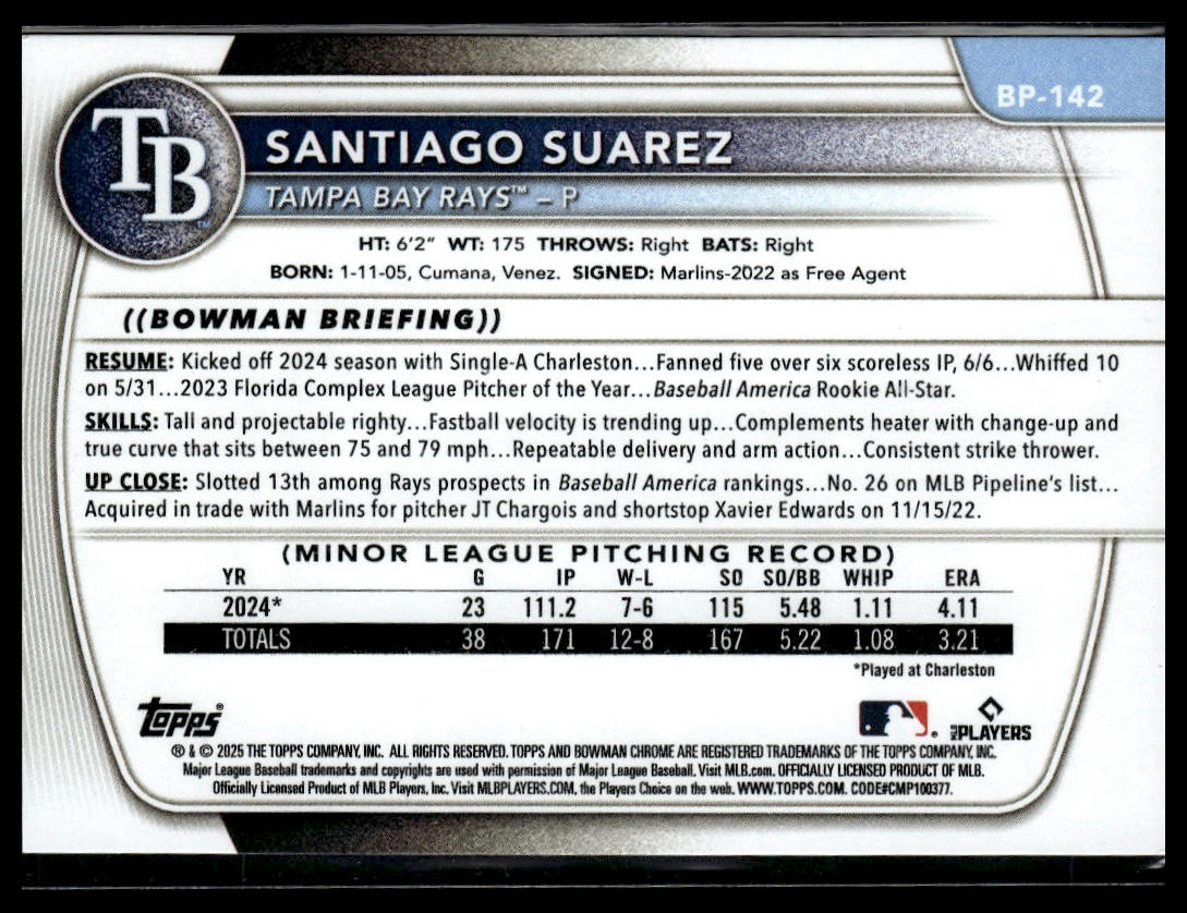 2025 Bowman #BP-142 Santiago Suarez Prospects