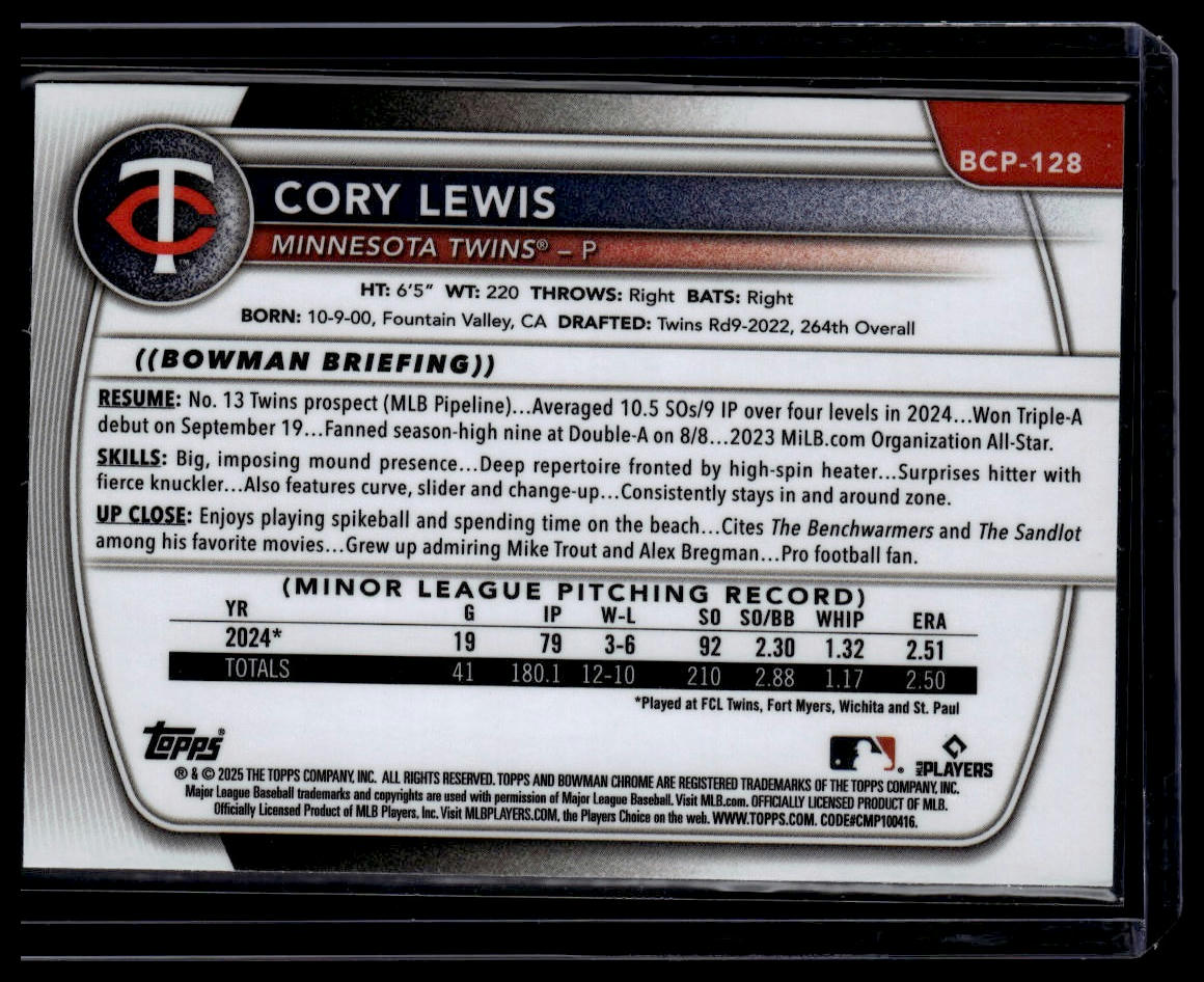 2025 Bowman #BCP-128 Cory Lewis Chrome Prospects