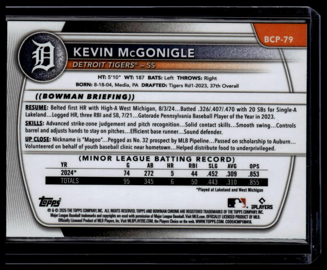 2025 Bowman #BCP-79 Kevin McGonigle Chrome Prospects