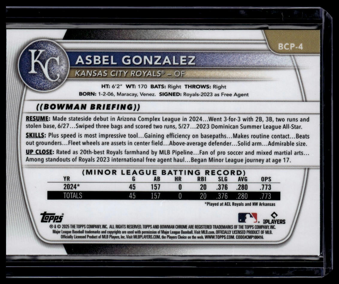 2025 Bowman #BCP-4 Asbel Gonzalez Chrome Prospects