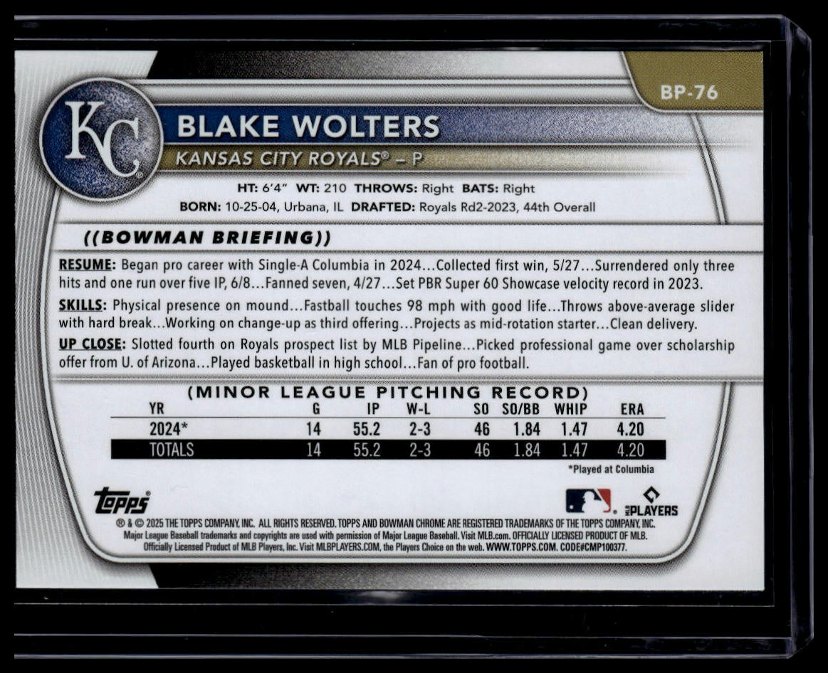 2025 Bowman #BP-76 Blake Wolters Prospects
