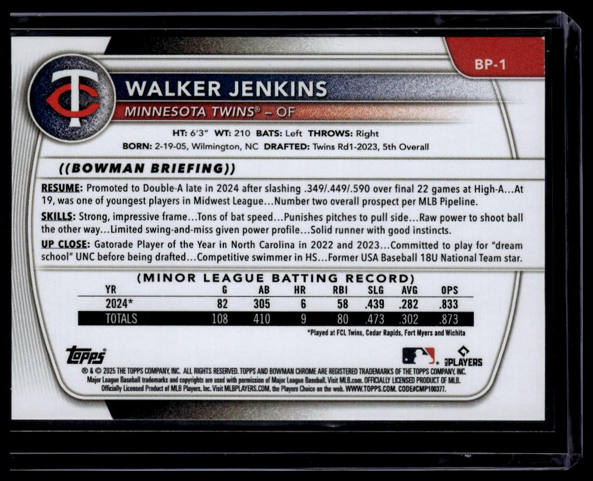 2025 Bowman #BP-1 Walker Jenkins Prospects