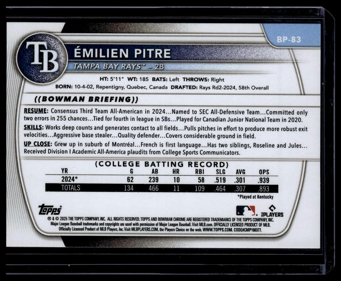 2025 Bowman #BP-83 Émilien Pitre Prospects