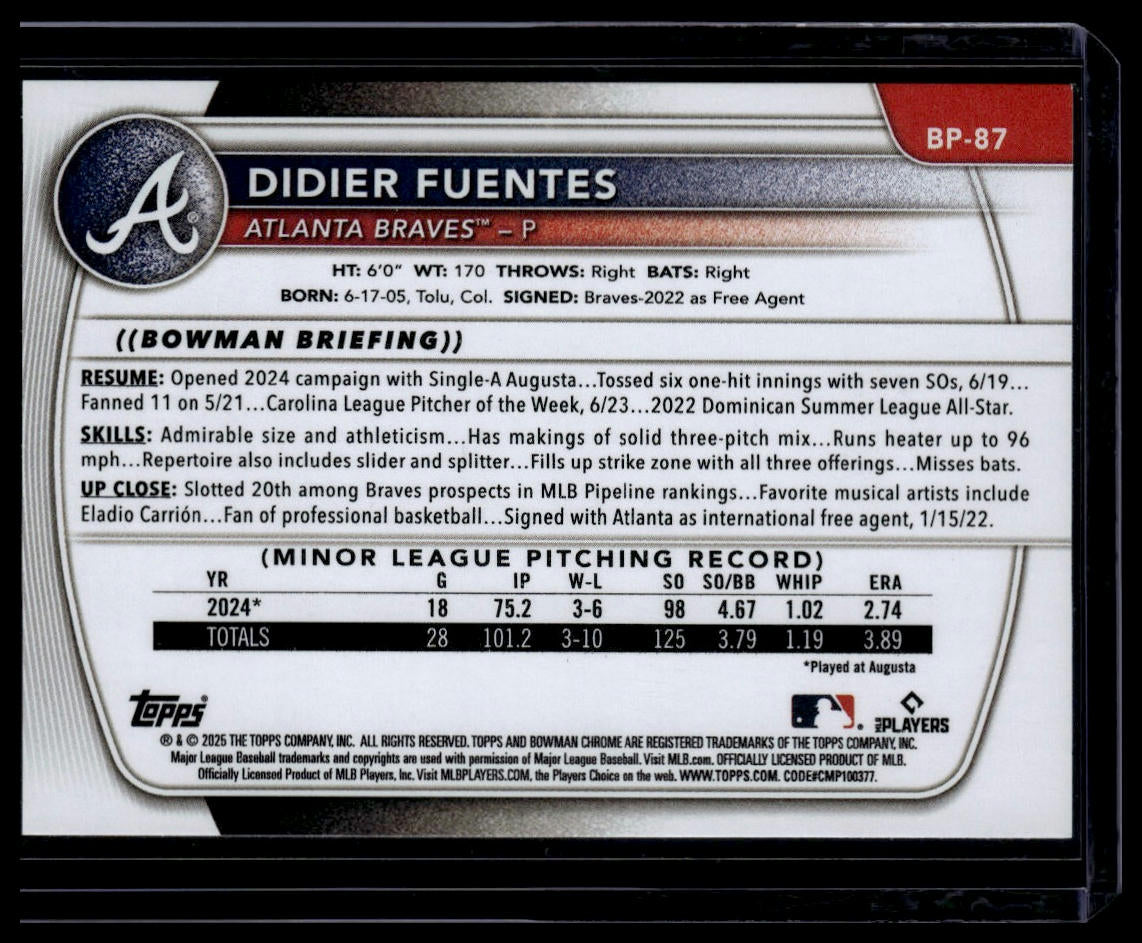 2025 Bowman #BP-87 Didier Fuentes Prospects