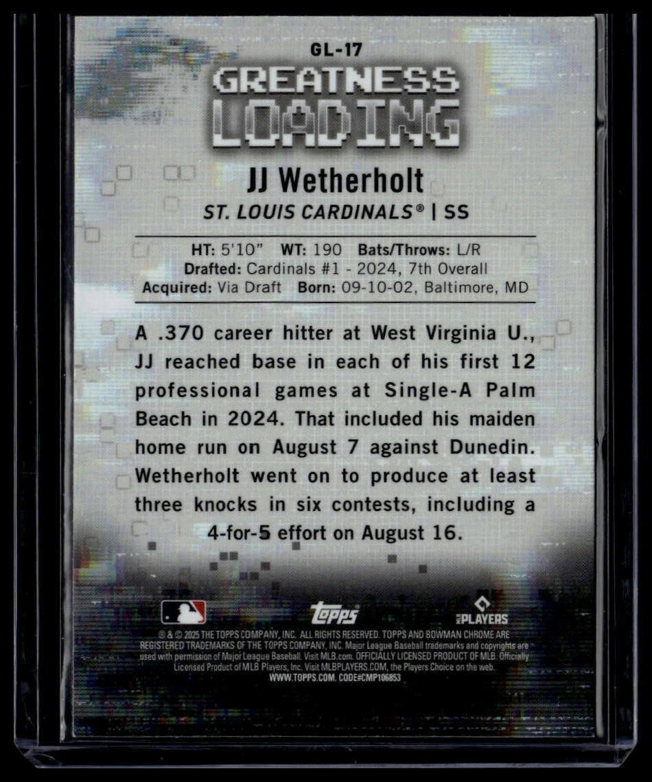2025 Bowman #GL-17 JJ Wetherholt Greatness Loading