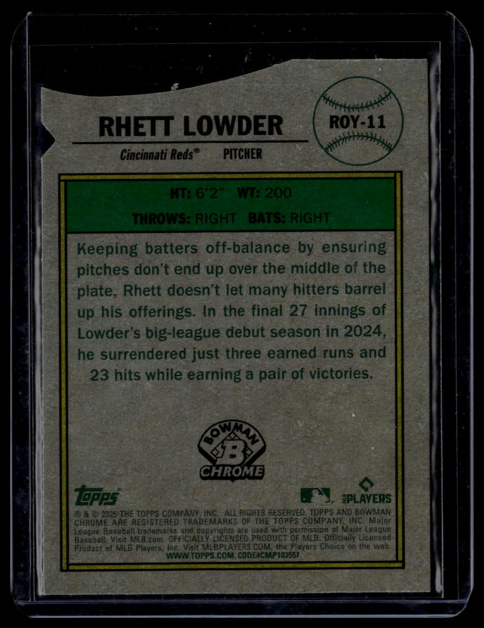 2025 Bowman #ROY-11 Rhett Lowder Rookie of the Year Favorites Mojo Refractor
