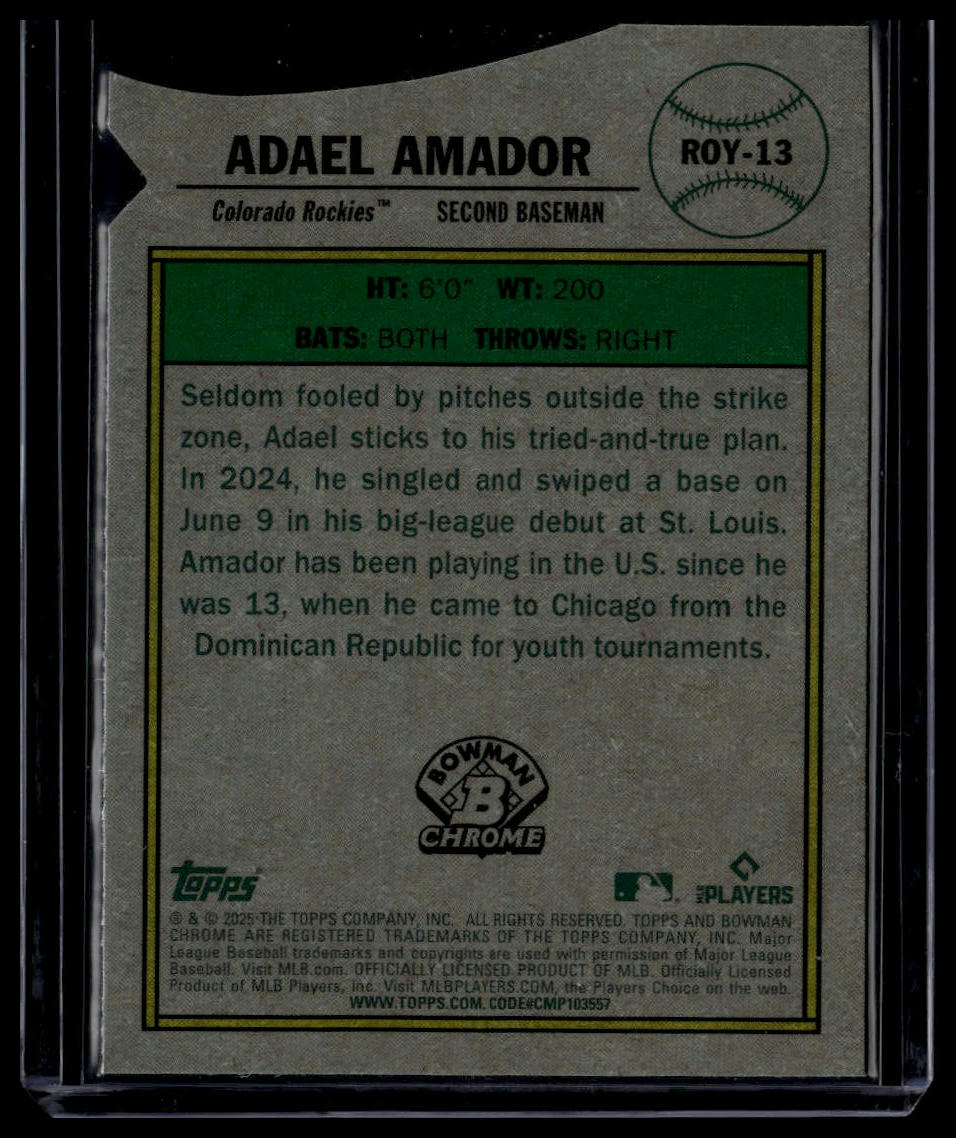 2025 Bowman #ROY-13 Adael Amador Rookie of the Year Favorites Mojo Refractor