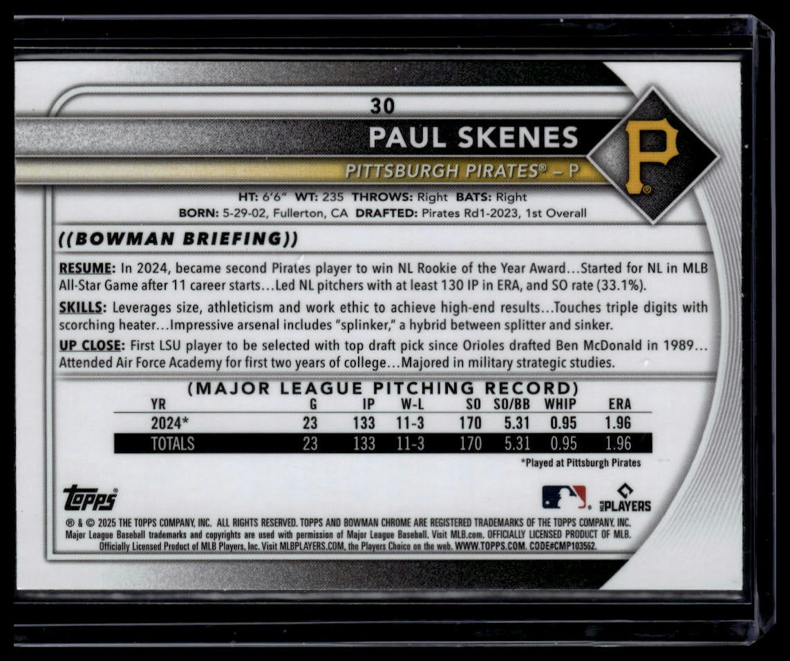 2025 Bowman #30 Paul Skenes Chrome Mojo Green Refractor #/99